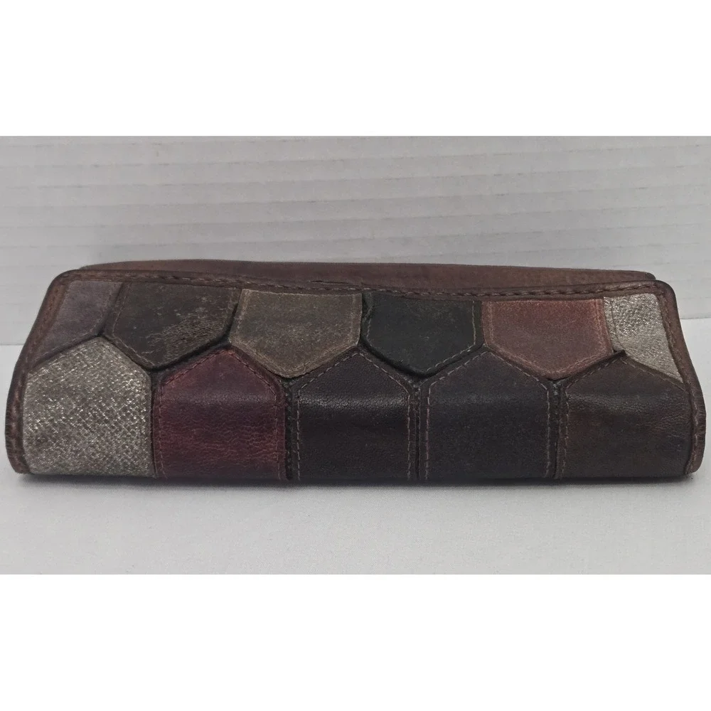 Vintage Fossil Leather Patchwork Trifold Wallet Emory Clutch Boho Y2K 1954